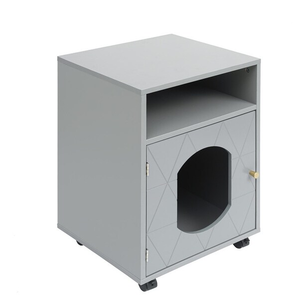 Wood Side Table with Pet House， Grey(17.21