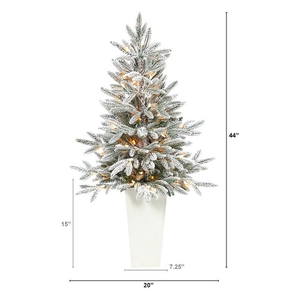 44 Flocked Artificial Christmas Tree with 50 Lights in White Planter