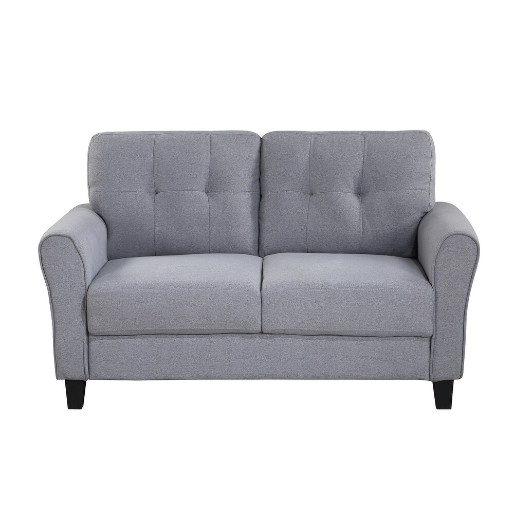 2 Piece Linen Upholstered Sofa Couch Set  Living Room Furniture Button Tufted Loveseat and Sofa Set for Dorm  Office or Studio