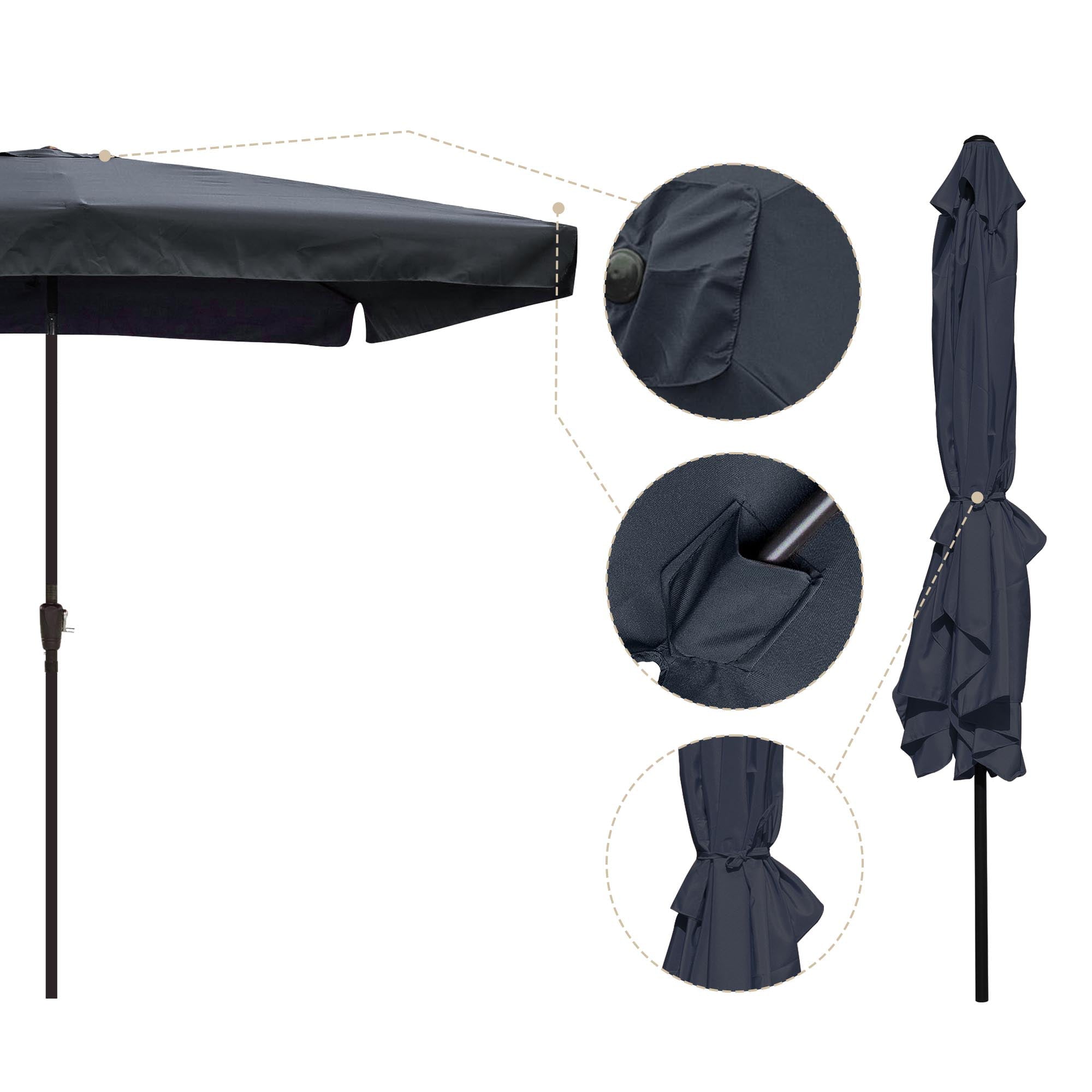 Yescom 99" Black Rectangle Table and Market Patio Umbrella