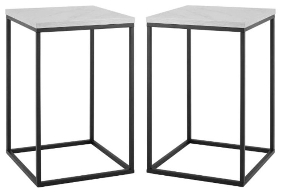 Home Square  Faux Marble Side Table in White and Black   Set of 2   Transitional   Side Tables And End Tables   by Homesquare  Houzz