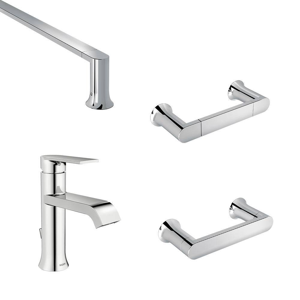 MOEN Genta 3-Piece Bath Hardware Set with Single Hole Single-Handle Bath Faucet and 18 in. Towel Bar in Polished Chrome WS84760-SM3PC18