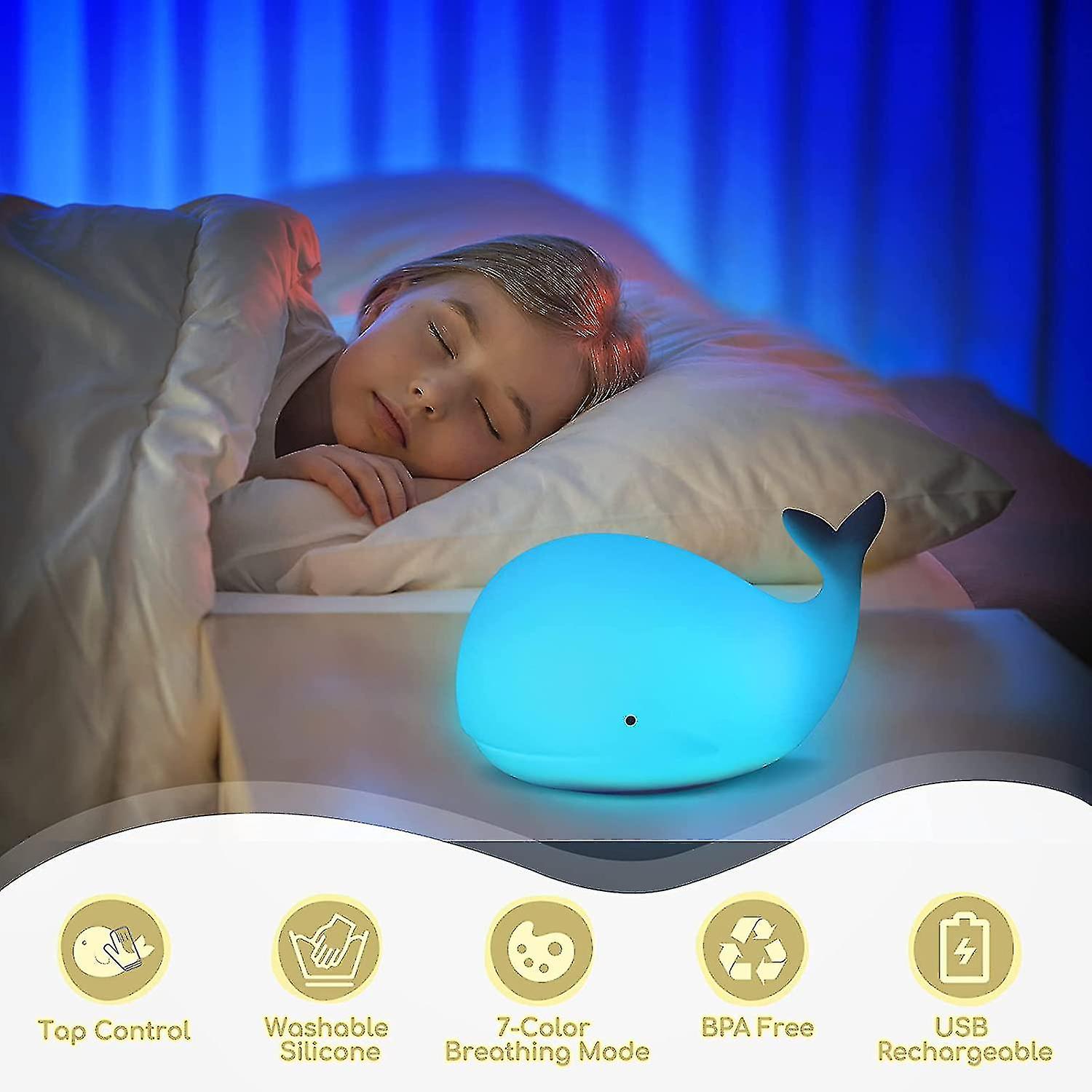 Whale Kids Night Light， Color Changing Silicone Baby Cute Night Light， With Faucet Control， Rechargeable Baby Whale Light Kids Night Light (1pcs)