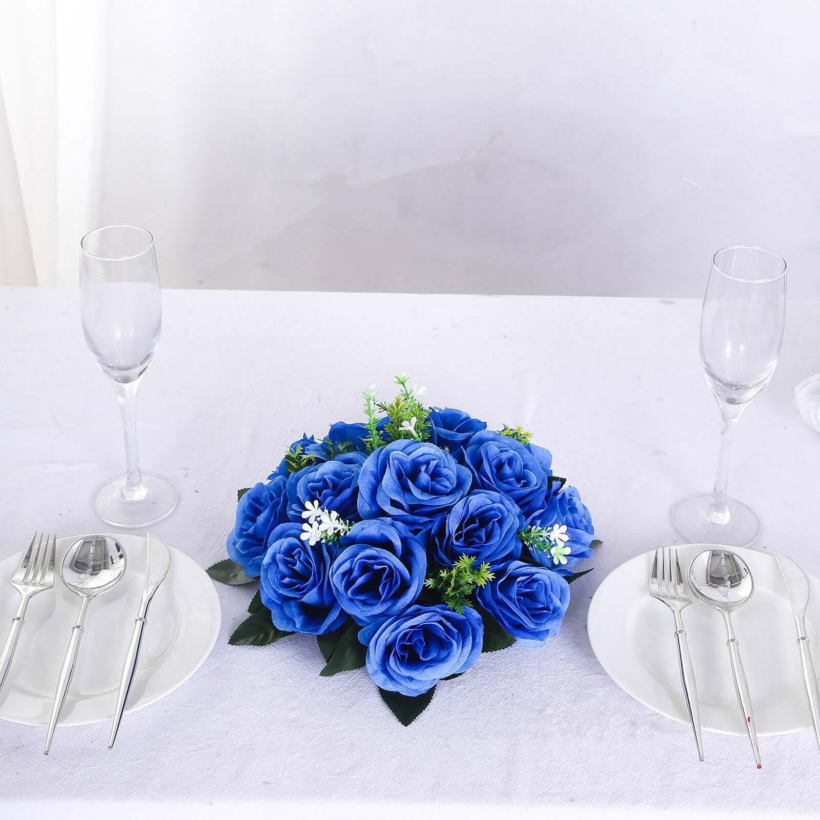 2 Pack Royal Blue Artificial Flower Ball Bouquets For Centerpieces, 15-Head Silk Rose Kissing Balls 10