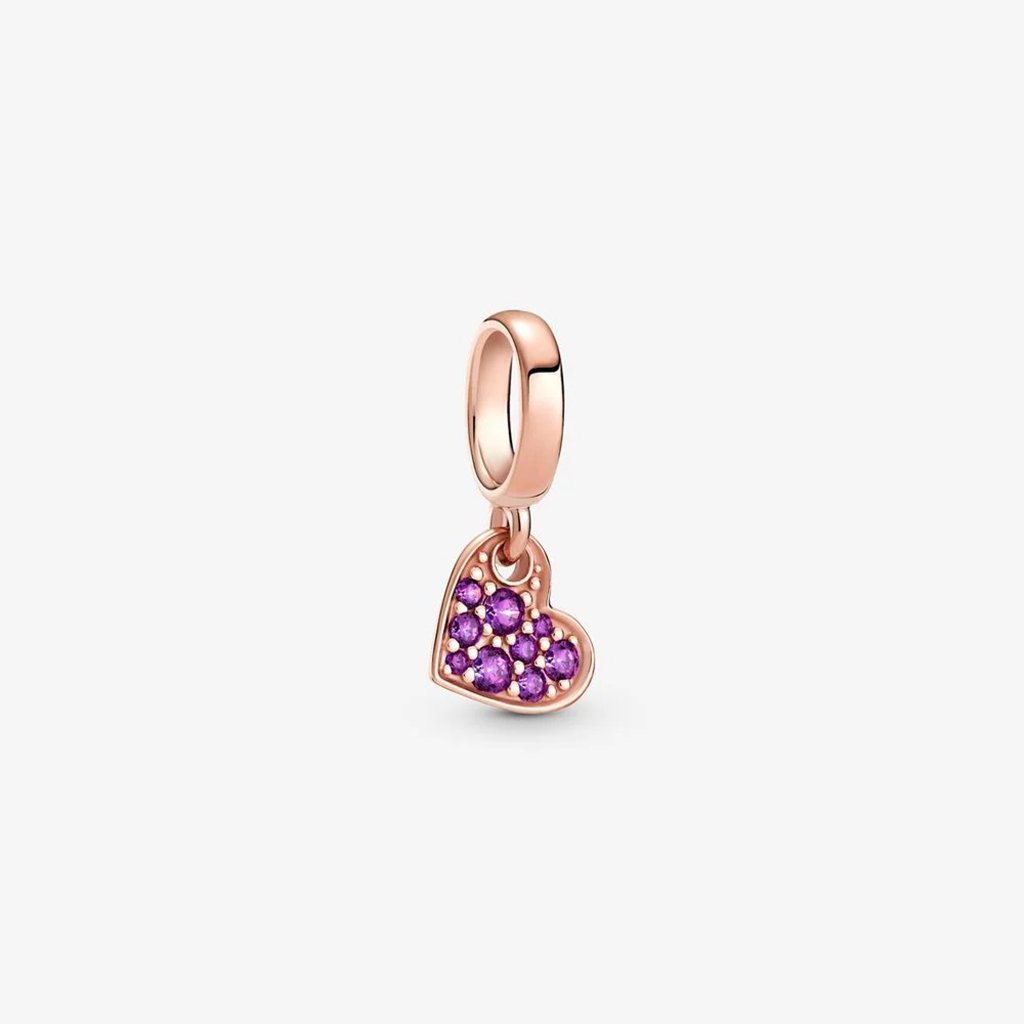 PANDORA  Royal Purple Pavé Tilted Heart Dangle Charm