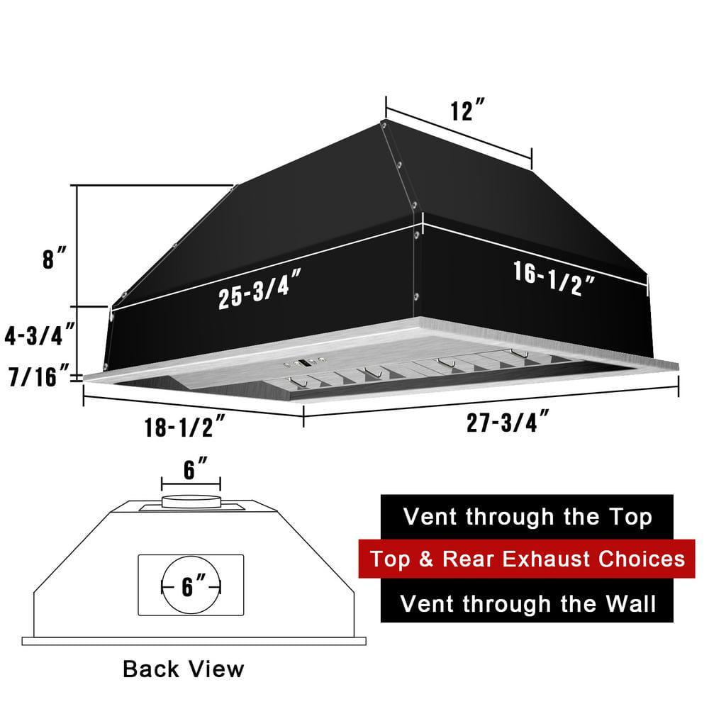 Akicon 30 in 3Speeds 600CFM Ducted InsertBuiltin Range Hood Ultra Quiet in Stainless Steel with Dimmable Cool White Lights