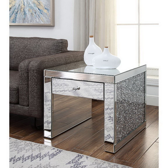 Acme 81477 Noralie End Table  Mirrored   Faux Diam...