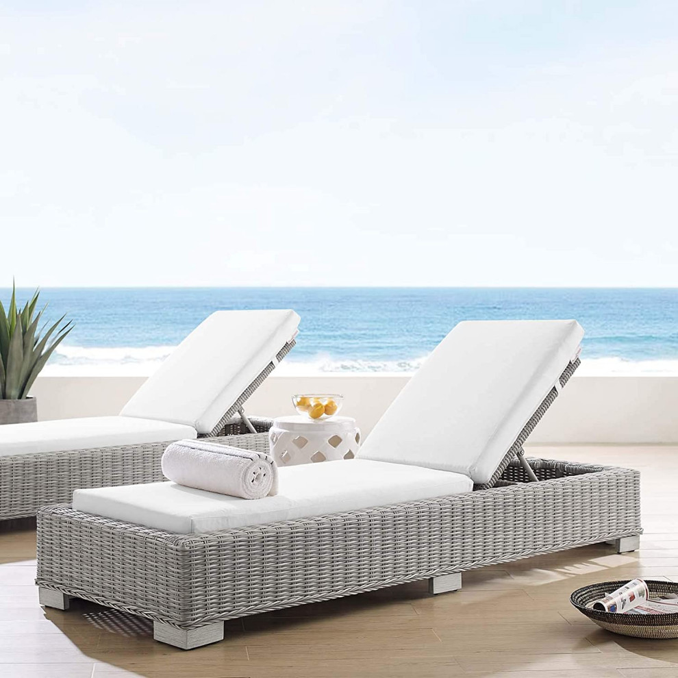 Patio Chaise Lounge  Padded Seat  ampWashable Sunbrella Cushion Covers  Light Gray   Tropical   Outdoor Chaise Lounges   by Decor Love  Houzz