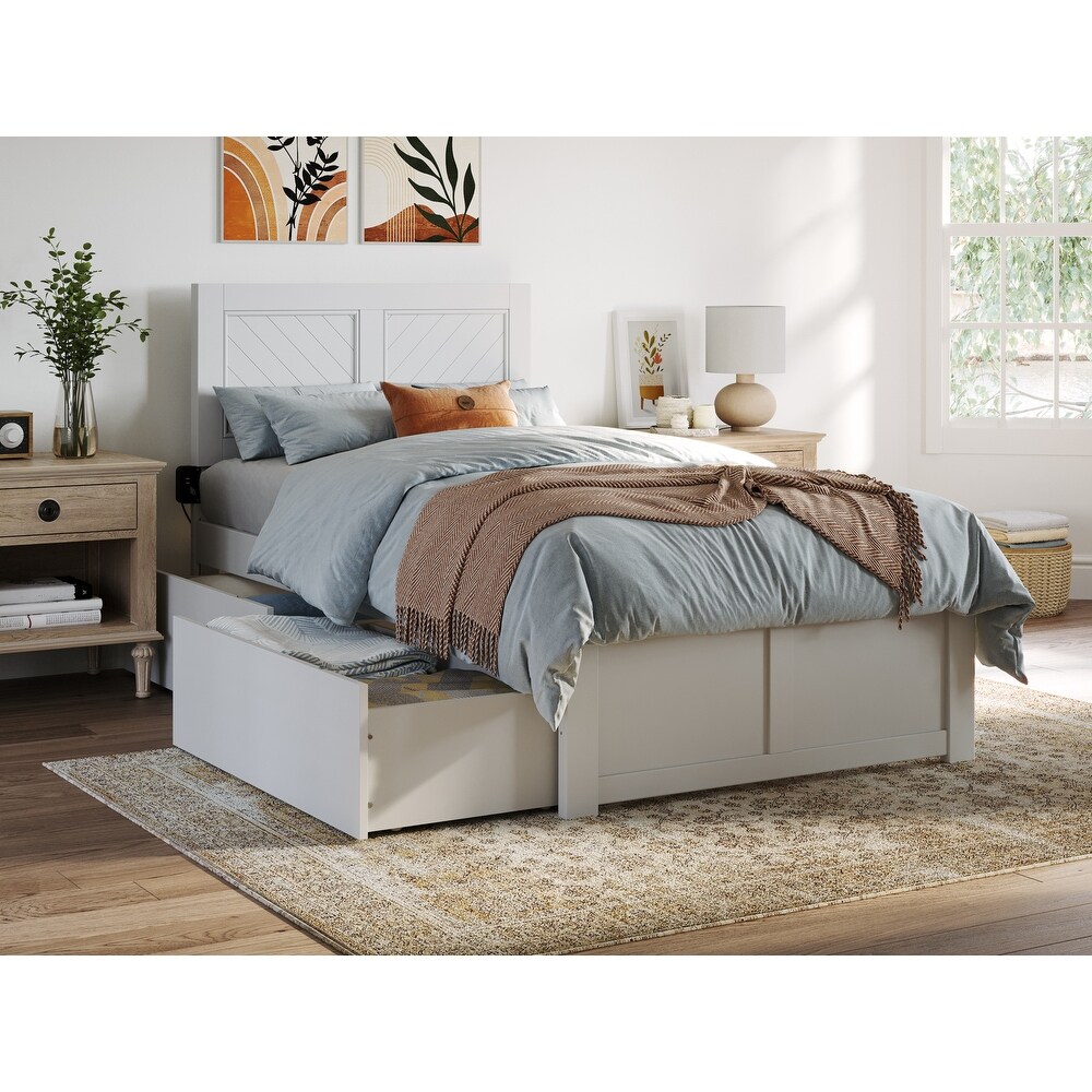 AFI Canyon Twin XL Platform Bed with Footboard   2 Drawers in White