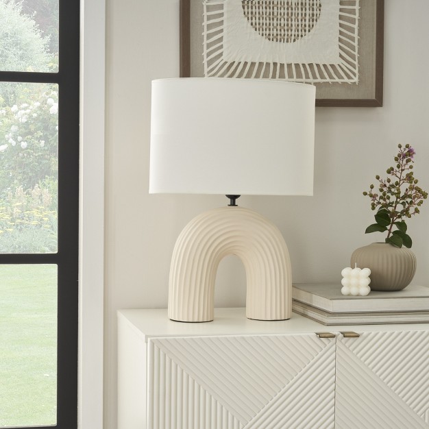 Off White Textured Ceramic Arch Table Lamp