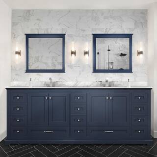 Lexora Dukes 84 in. W x 22 in. D Navy Blue Double Bath Vanity Carrara Marble Top and 34 in. Mirrors LD342284DEDSM34