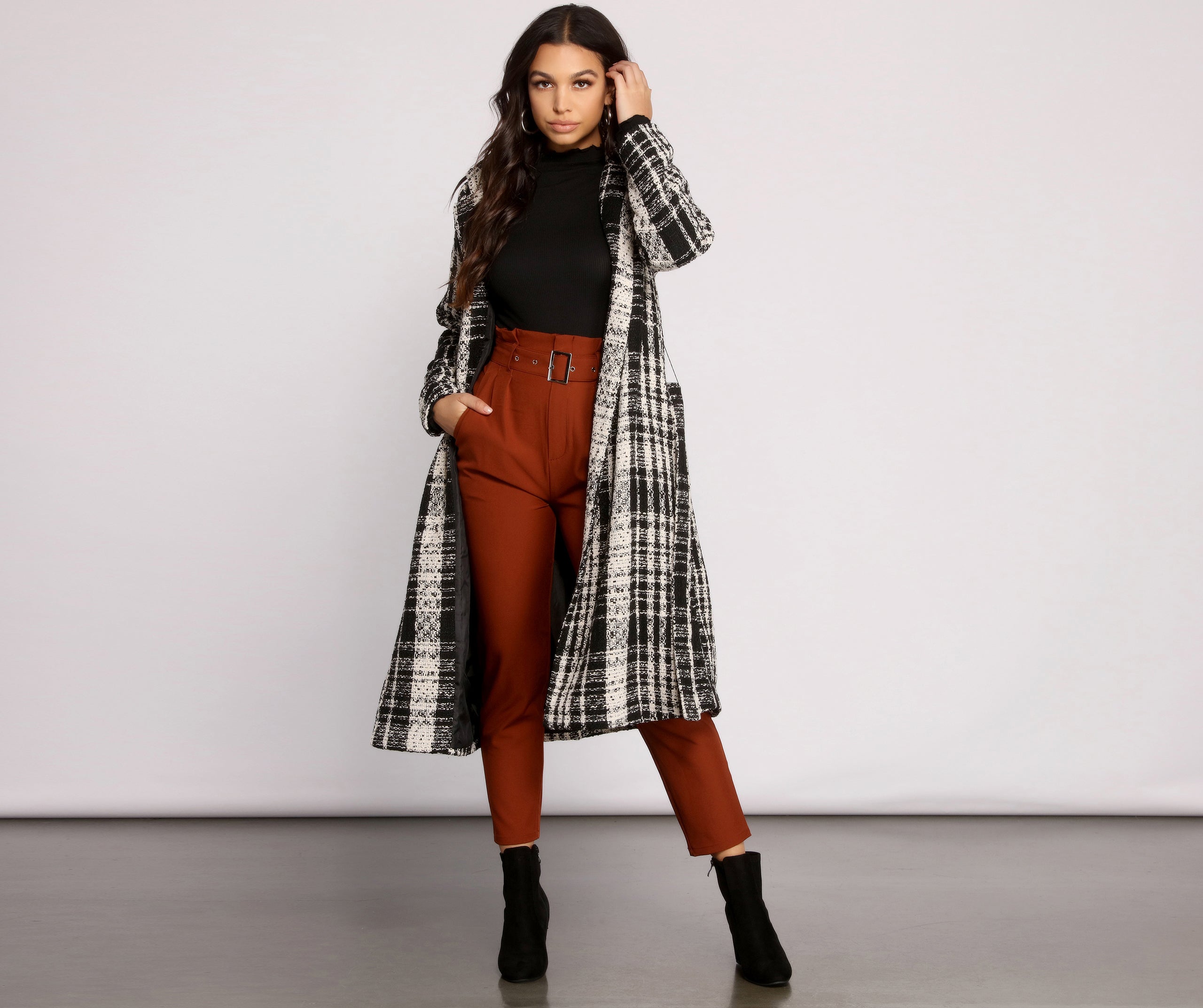 Poised Tweed Belted Coat