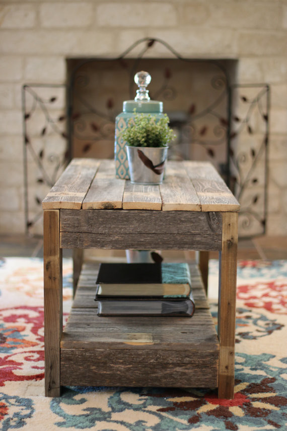 Natural Farmhouse Coffee Table With Shelf   Rustic   Coffee Tables   by Doug and Cristy Designs  Houzz