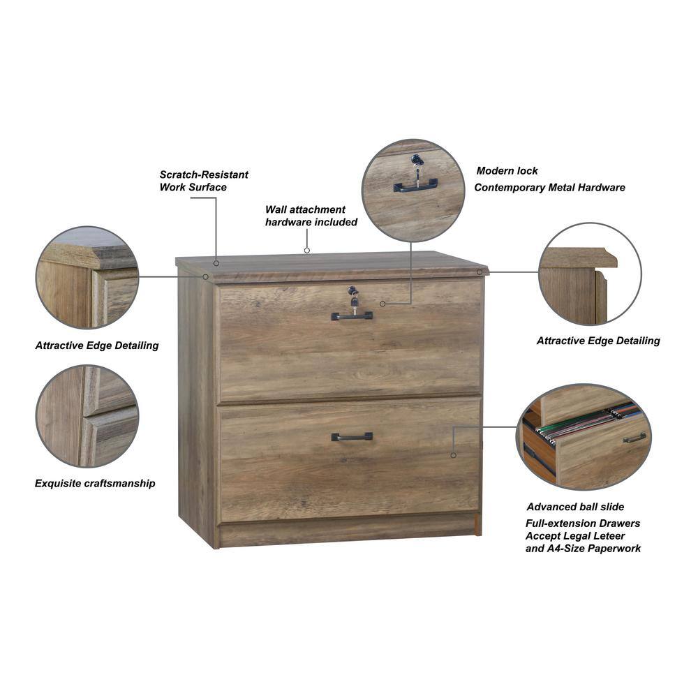 SAINT BIRCH Honduras 2-Drawer Rustic Oak 29.5 in. H x 30.3 in. W x 19.5 in. D Wood Lateral File Cabinet SBYH4101LFRO