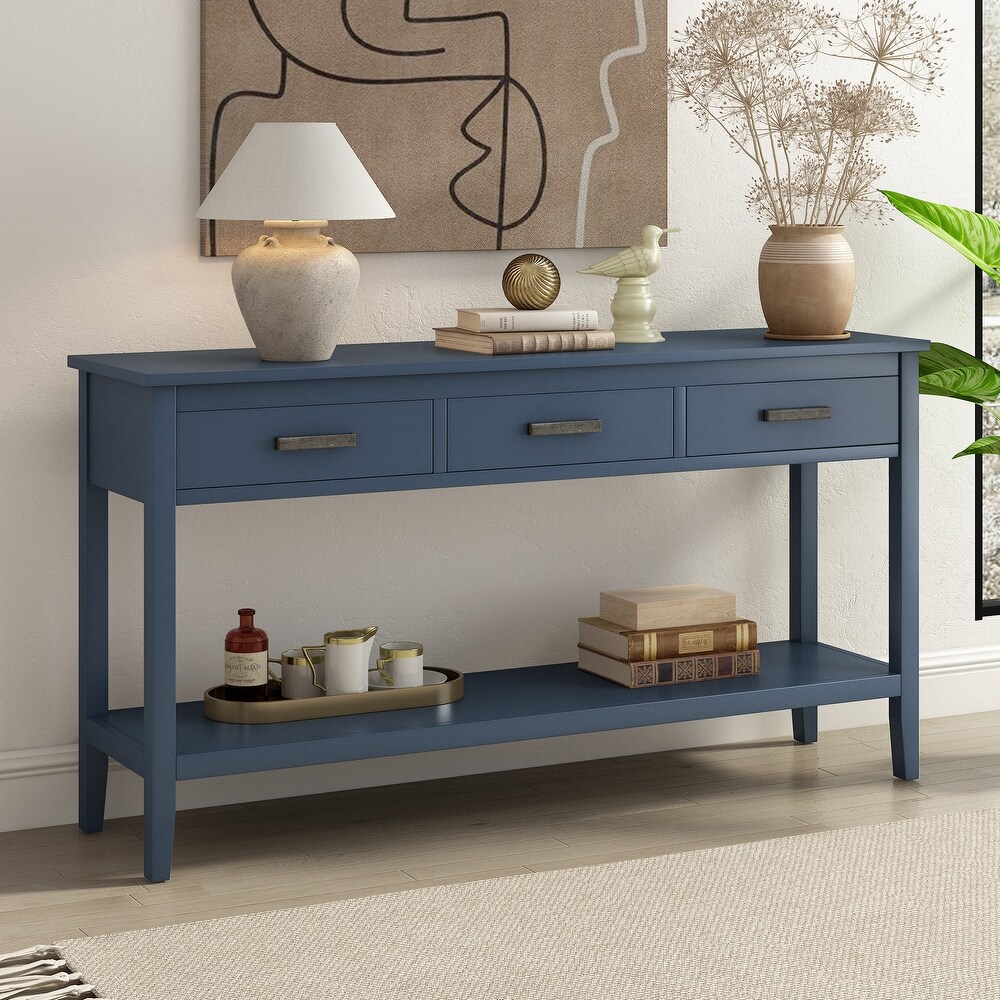 Rustic Blue Console Table Sofa Table 3 Drawer Entryway Table