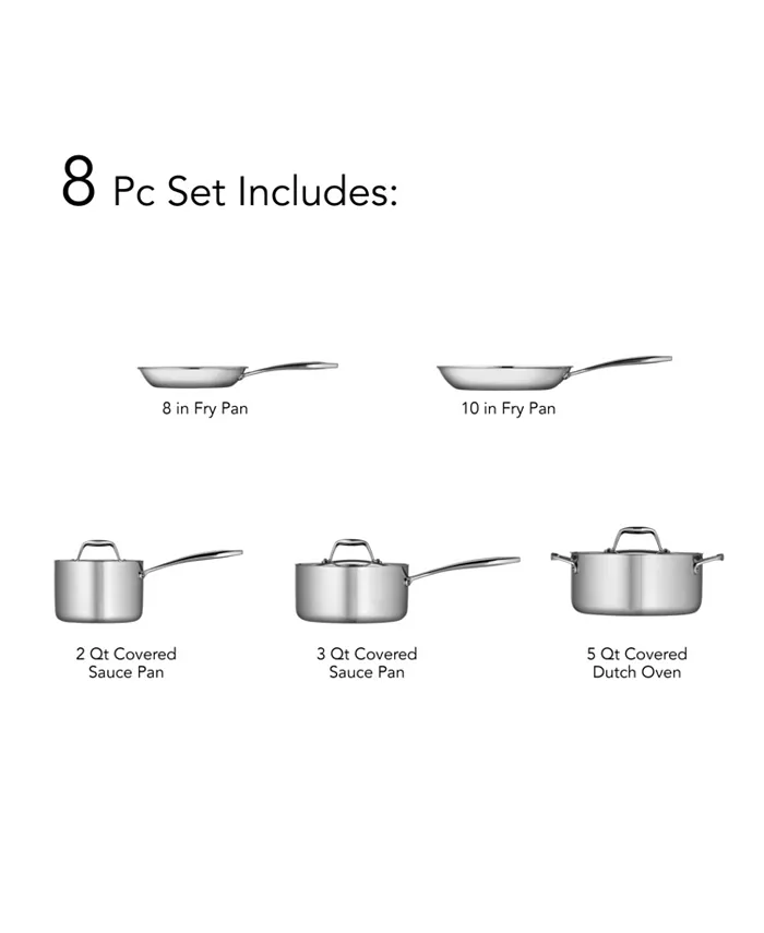 Tramontina Gourmet Tri-Ply Clad 8 Pc Cookware Set