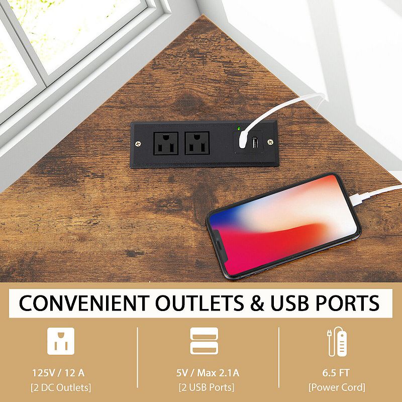 Triangle Computer Corner Desk with Charging Station