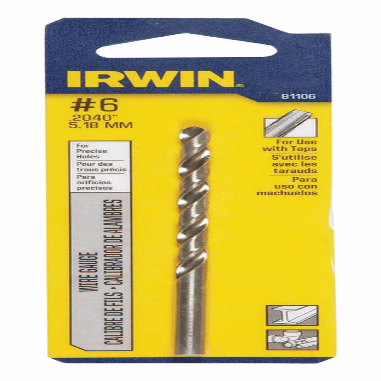 Irwin #6 X 3-3/4 in. L High Speed Steel Wire Gauge Bit 1 pc