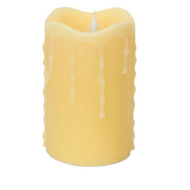 Prelit Led Simplux Dripping Wax Flameless Pillar Candle With Moving Flame Ivory