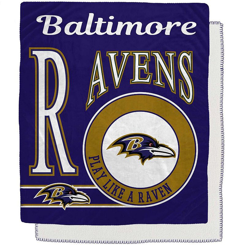 Baltimore Ravens 50 x 60 Retro Emblem Flannel Fleece Sherpa Blanket