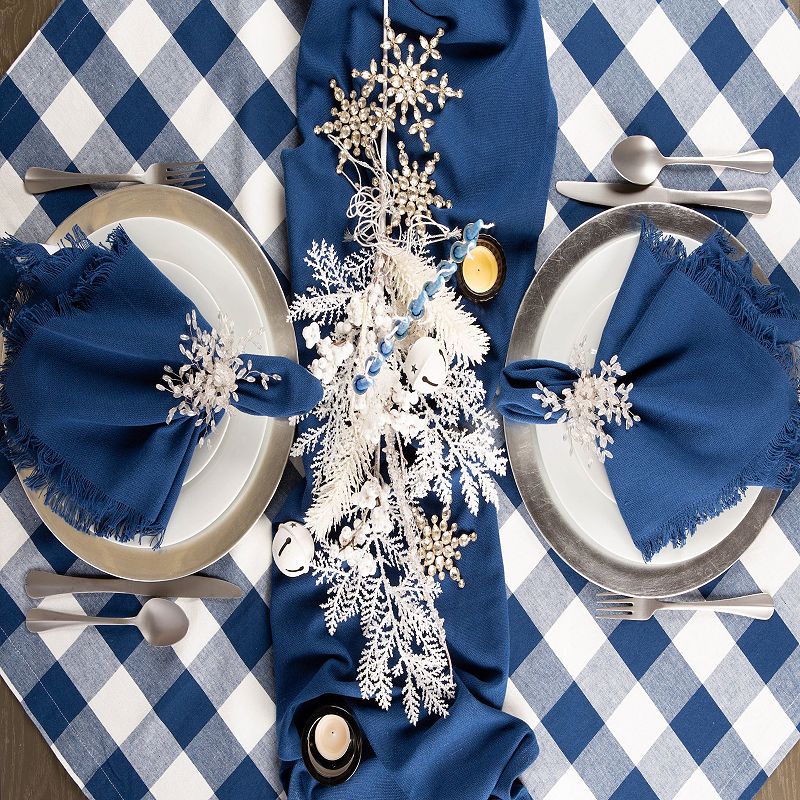 60 x 84 Navy Blue And White Buffalo Checkered Rectangular Tablecloth