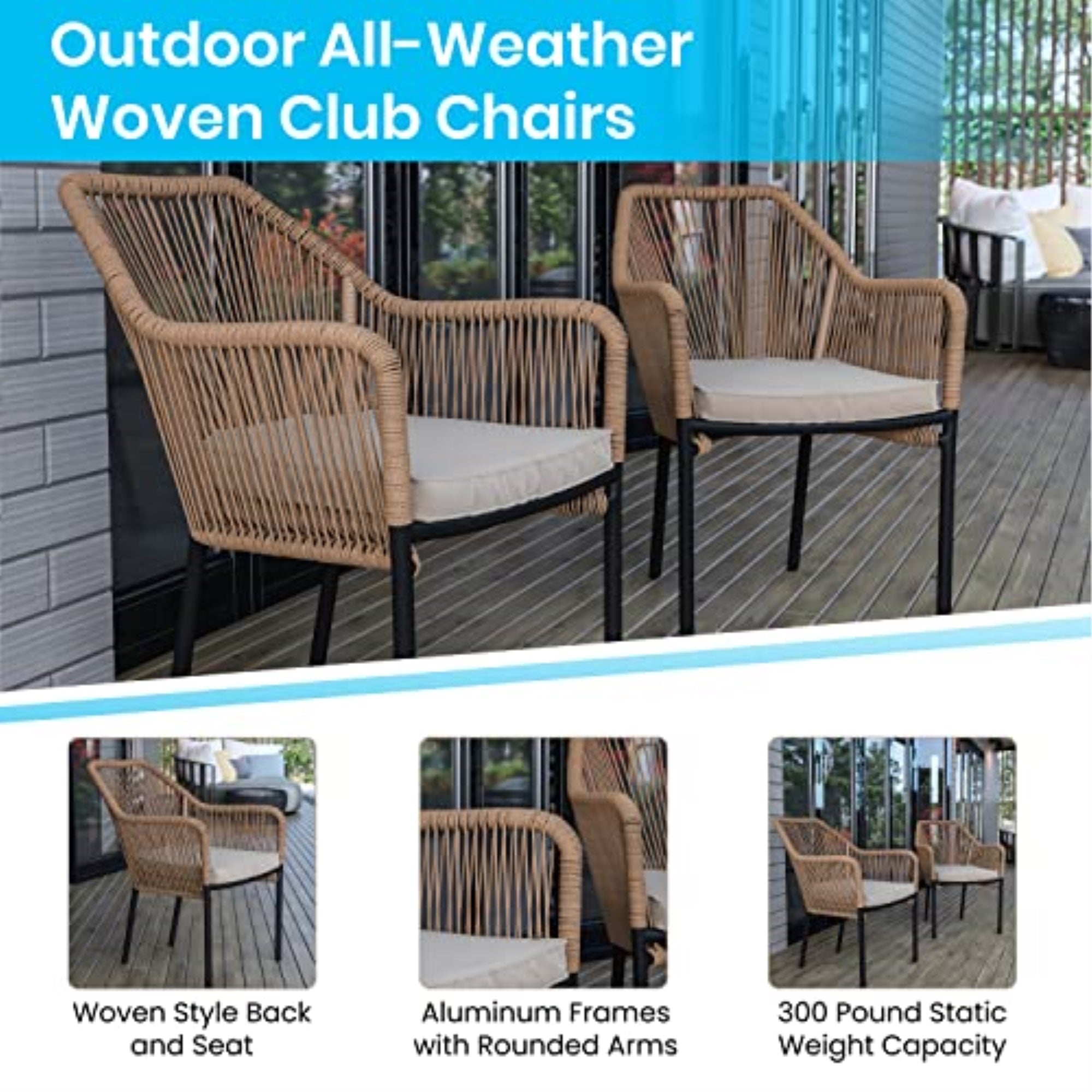 Flash Furniture Kallie Aluminum/Wicker Patio Club Chairs - Set of 2 - White