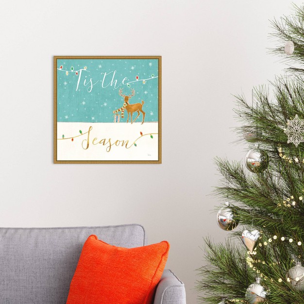 X 16 quot Tis The Season Christmas Reindeer By Veronique Charron Framed Canvas Wall Art Amanti Art