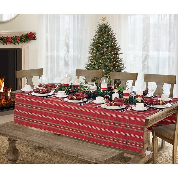 Elrene Shimmering Plaid Holiday Christmas Tablecloth