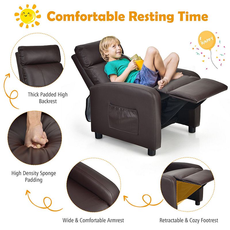 Ergonomic PU Leather Kids Recliner Lounge Sofa for 3-12 Age Group