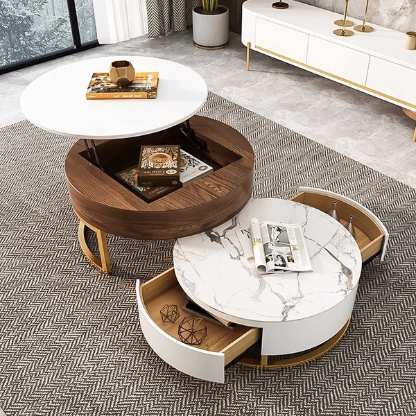 Modern Nesting Coffee Table Set with Sintered Stone Top Lift-top Coffee Table Set of 2