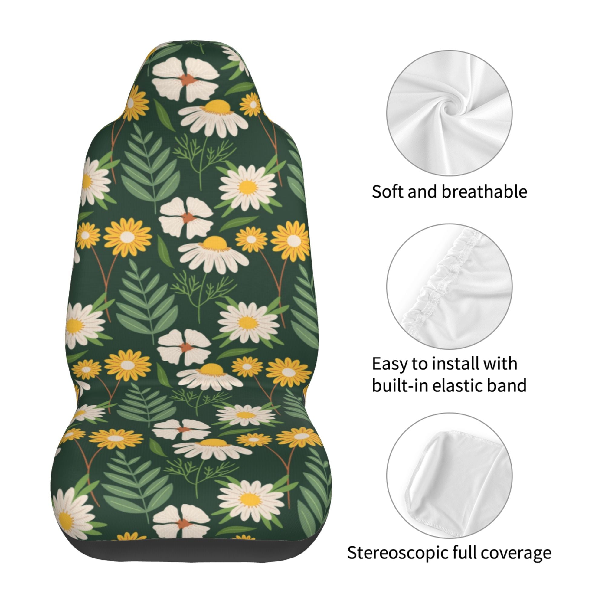 ZICANCN Car Seat Covers Front Seats Only，Small Daisy Floral Pattern Automotive Seat Covers Protectors for Cars Trucks Suv 2 Pack