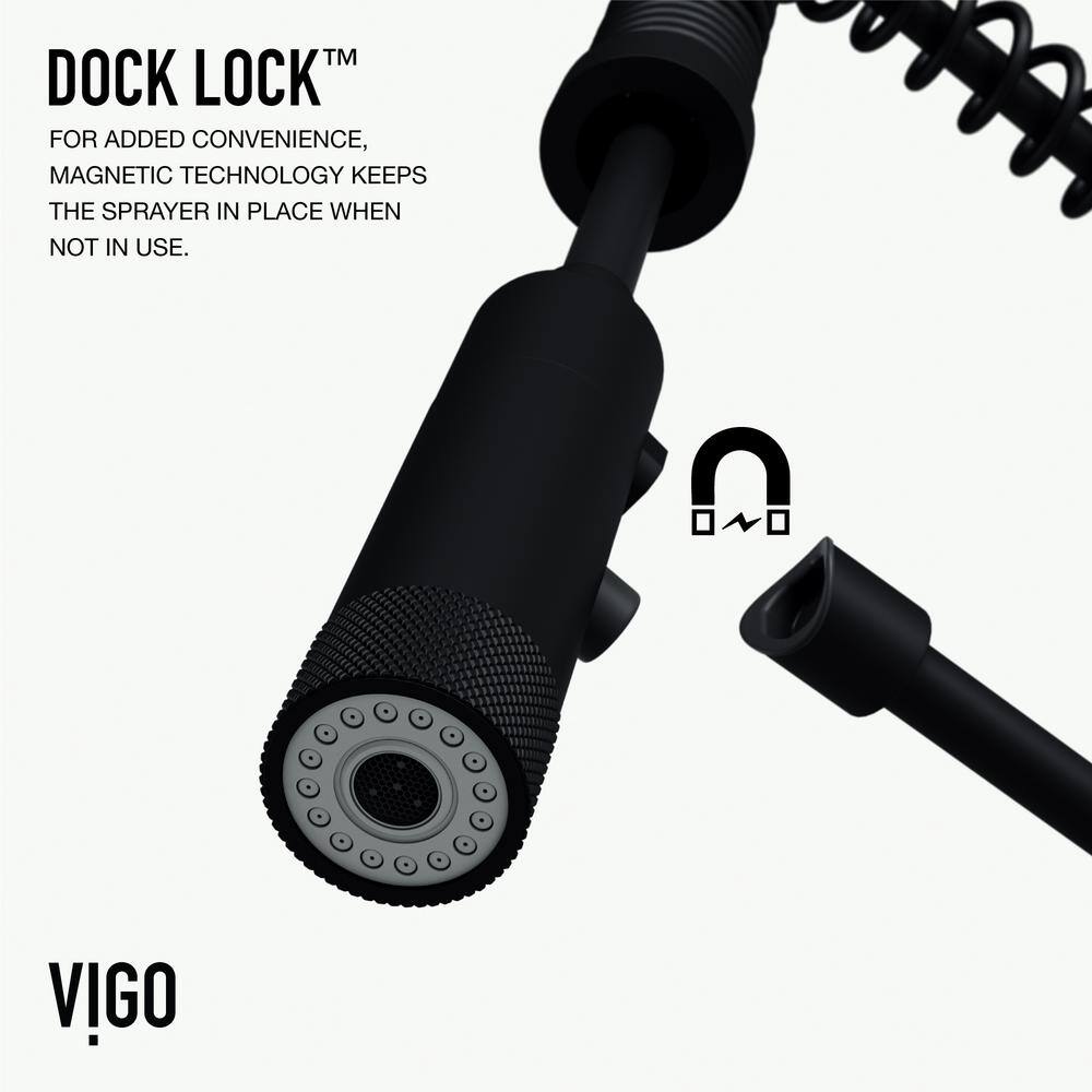 VIGO Sterling Single Handle Pull-Down Sprayer Kitchen Faucet Set with Deck Plate in Matte Black VG02037MBK1