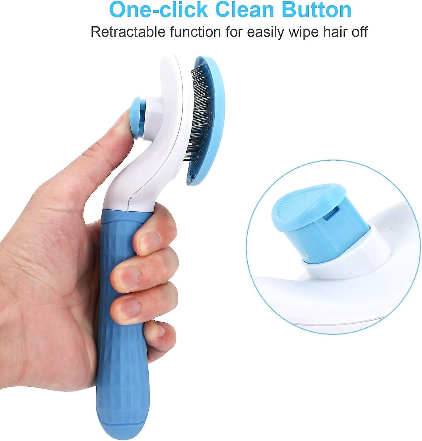 Self Cleaning Slicker Brush， Dog Cat Bunny Pet Grooming Shedding Brush - Easy To Remove Loose Undercoat， Pet Massaging Tool -blue