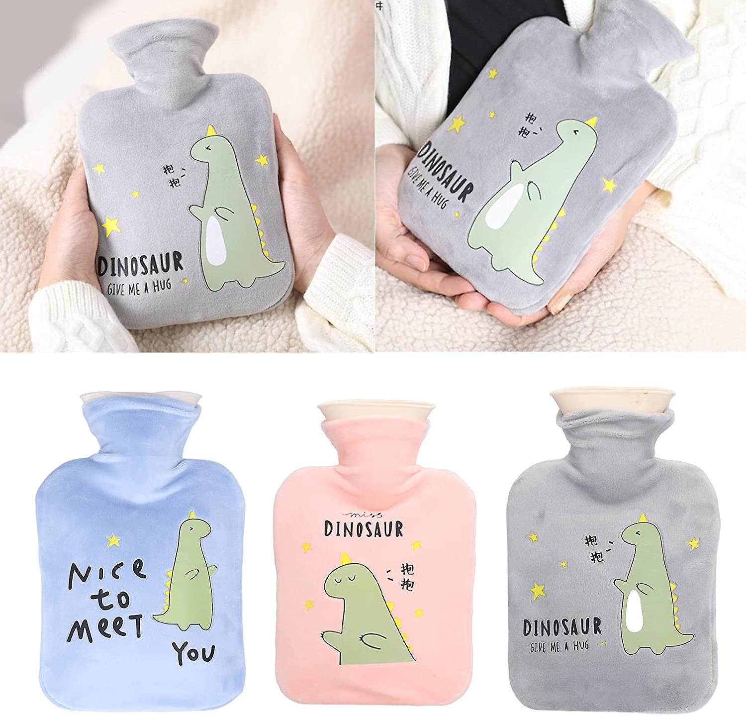 500ml Cartoon Dinosaur Hot Water Bottle， Thickened Leak Proof Hot Water Bag For The Treatment Of Muscle Soreness(blue)