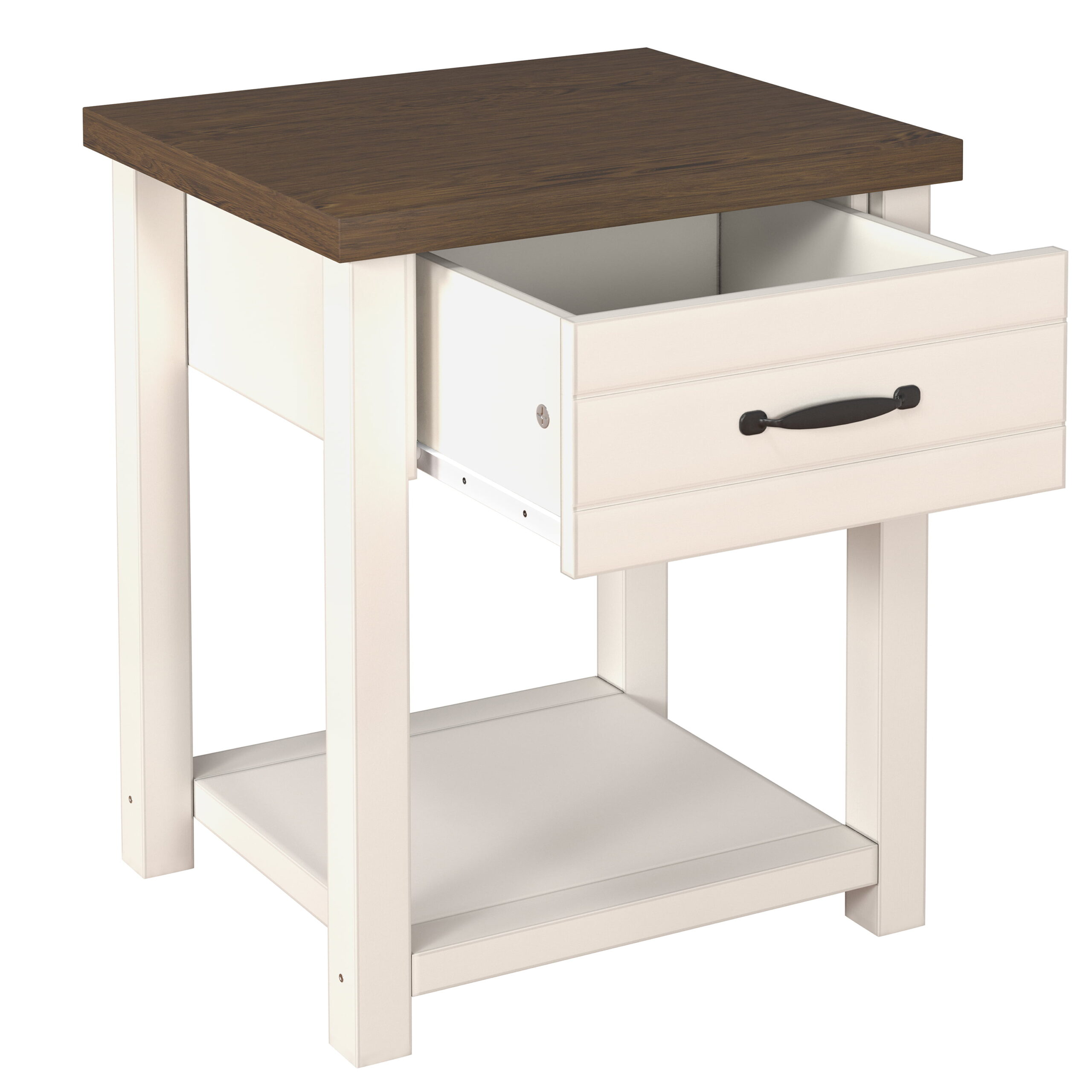 Lancaster Farmhouse Oak Top 1 Drawer Nightstand， Set of 2， Ivory