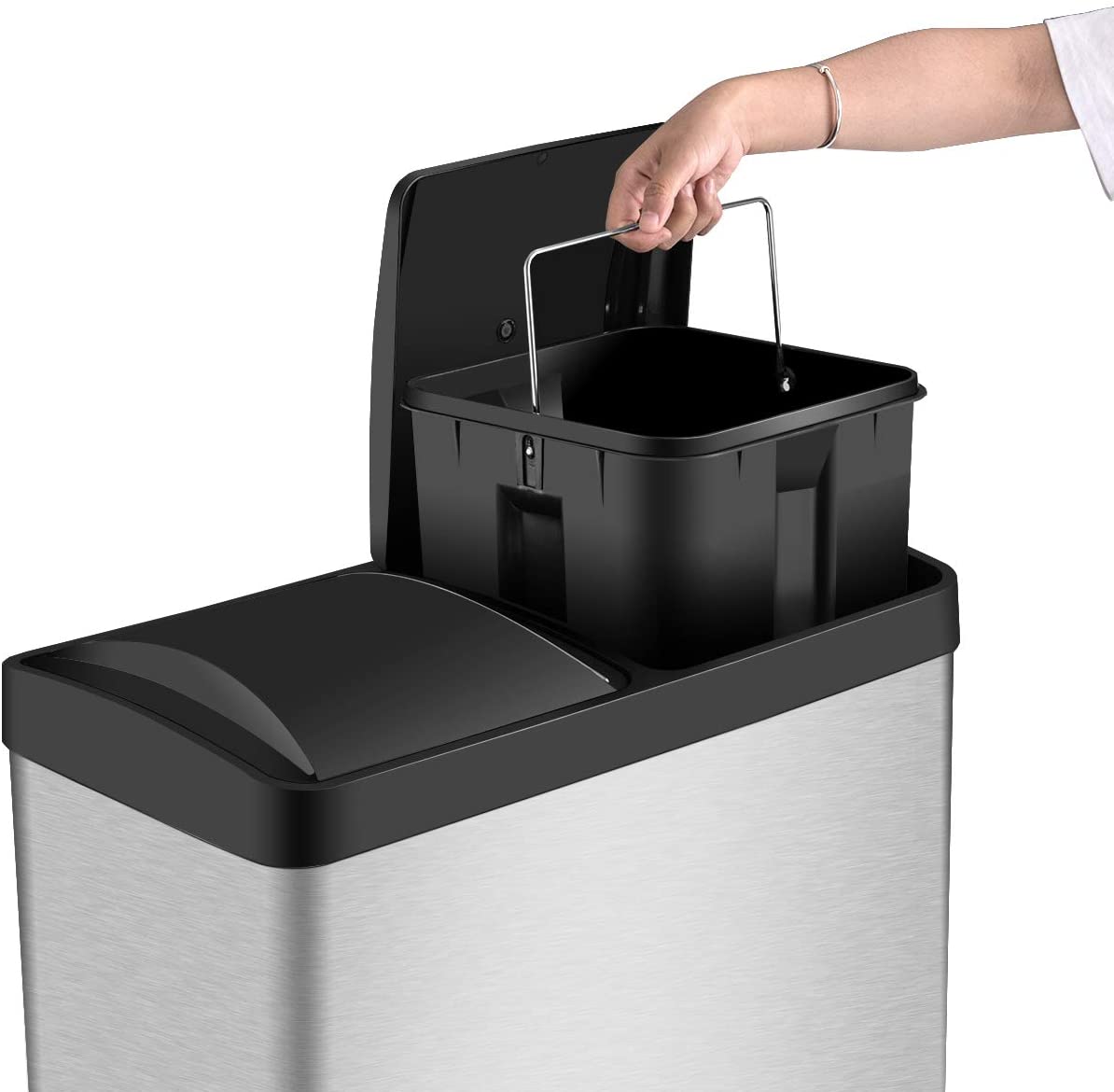 Costzon Double Compartment Classified Step Trash Can, 16 Gallon Stainless Steel Pedal Bin