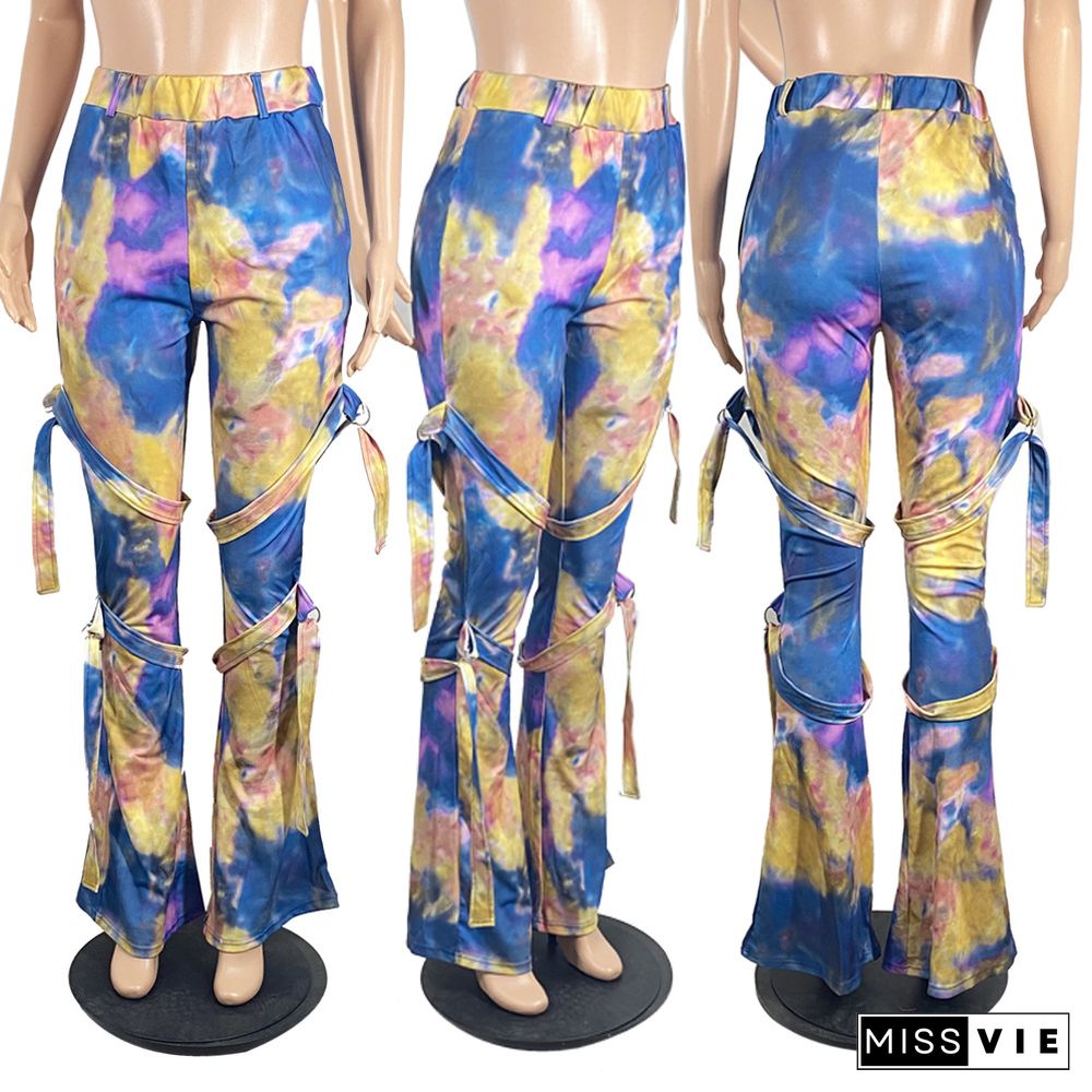 Tie Dye Print Joggers Outfits Gym Sporty Bandage Sweatpants