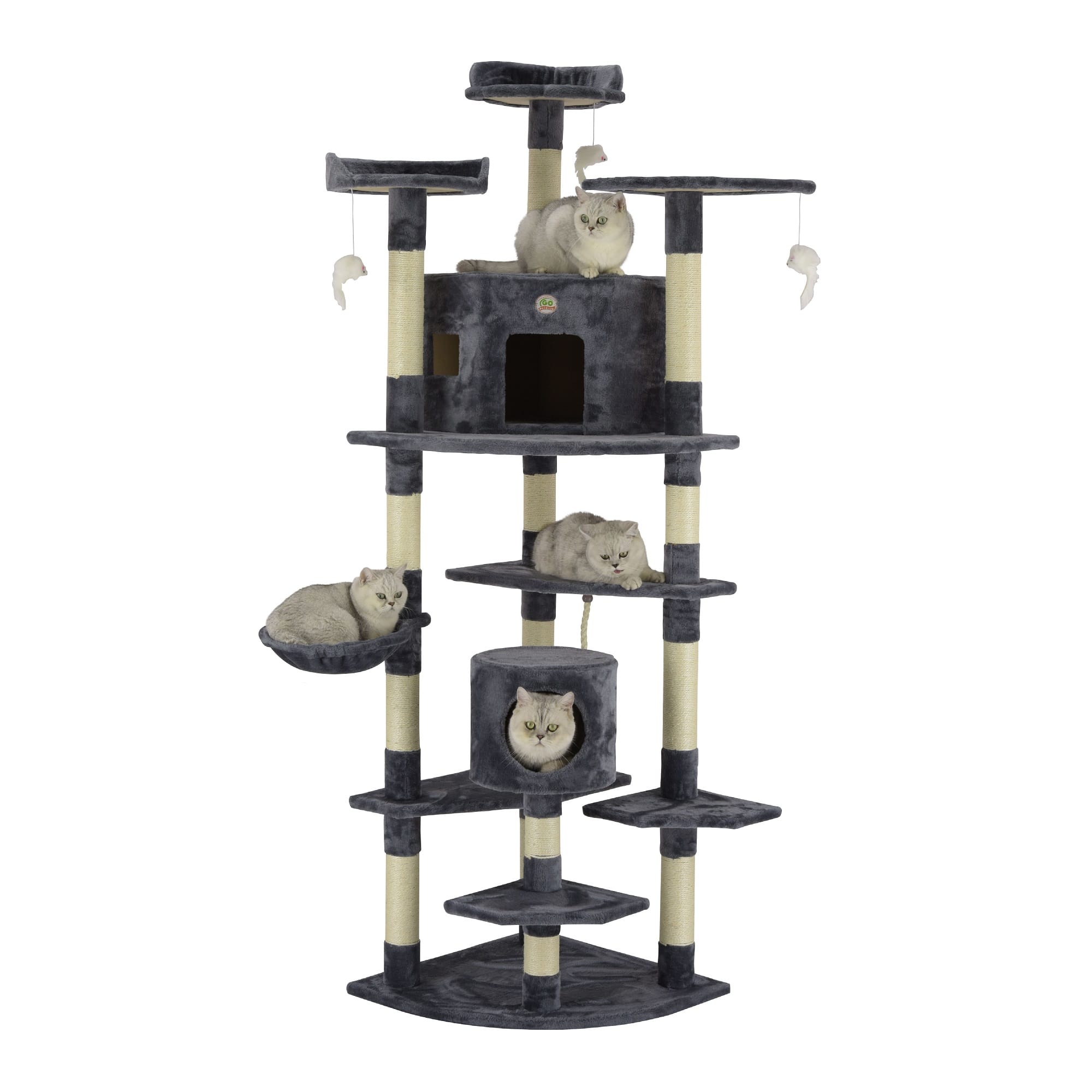 Go Pet Club Classic Gray Cat Tree House Furniture with Sisal Scratching Post， 80