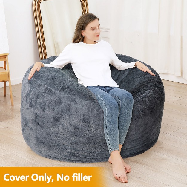 Bean Bag Chair Cover no Filler Adult Beanbag Chair Outside Cover Big Round Soft Fluffy Faux Fur Beanbag Lazy Sofa Bed Cover