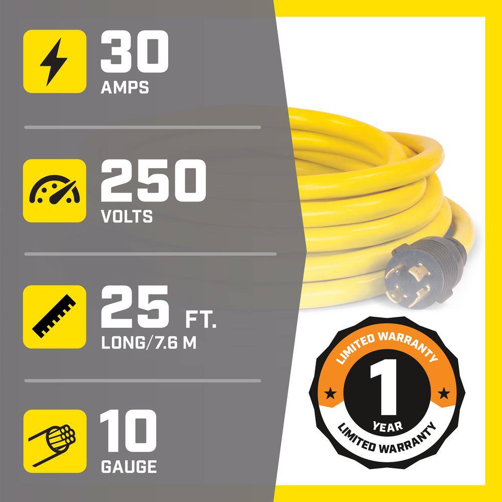 Champion Power Equipment 25 ft. NEMA L14-30P to L14-30R Generator Cord in Yellow 100395