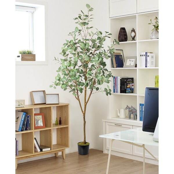 HOMLUX 6ft Artificial Eucalyptus with Woven Seagrass Plant Basket