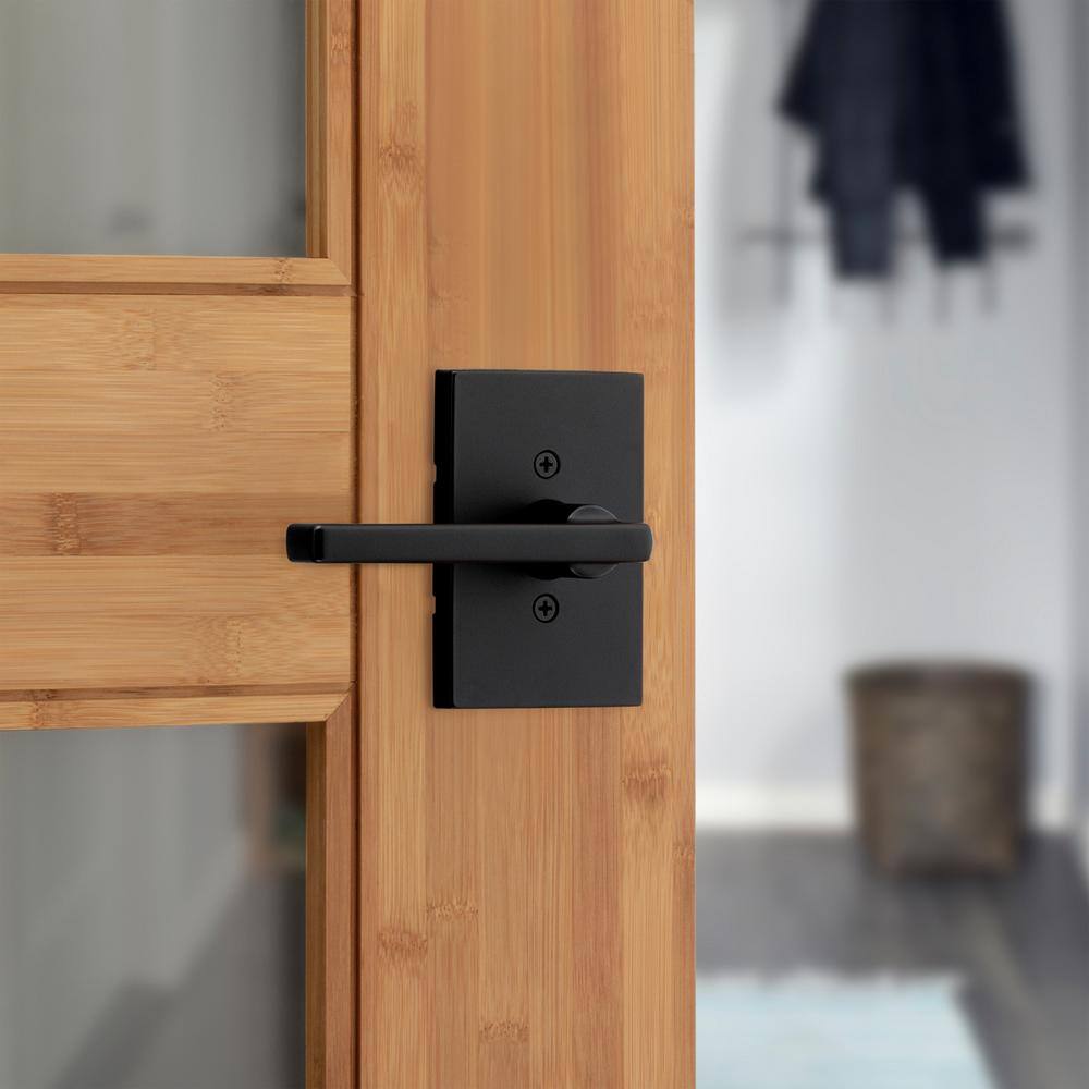 Kwikset Halifax Rectangle Rose Matte Black Passage HallCloset Door Lever with Microban 720HFLRCT5146AL