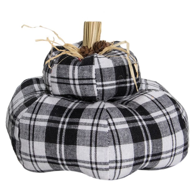 Black And White Plaid Stacked Fall Harvest Tabletop Pumpkin