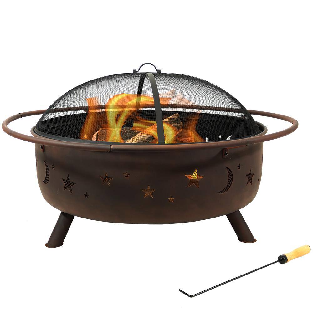 🎉Limited Time Offer🎉Sunnydaze Decor Cosmic 42 in. x 23 in. Large Round Steel Wood Burning Fire Pit with Spark Screen NB-SMS202