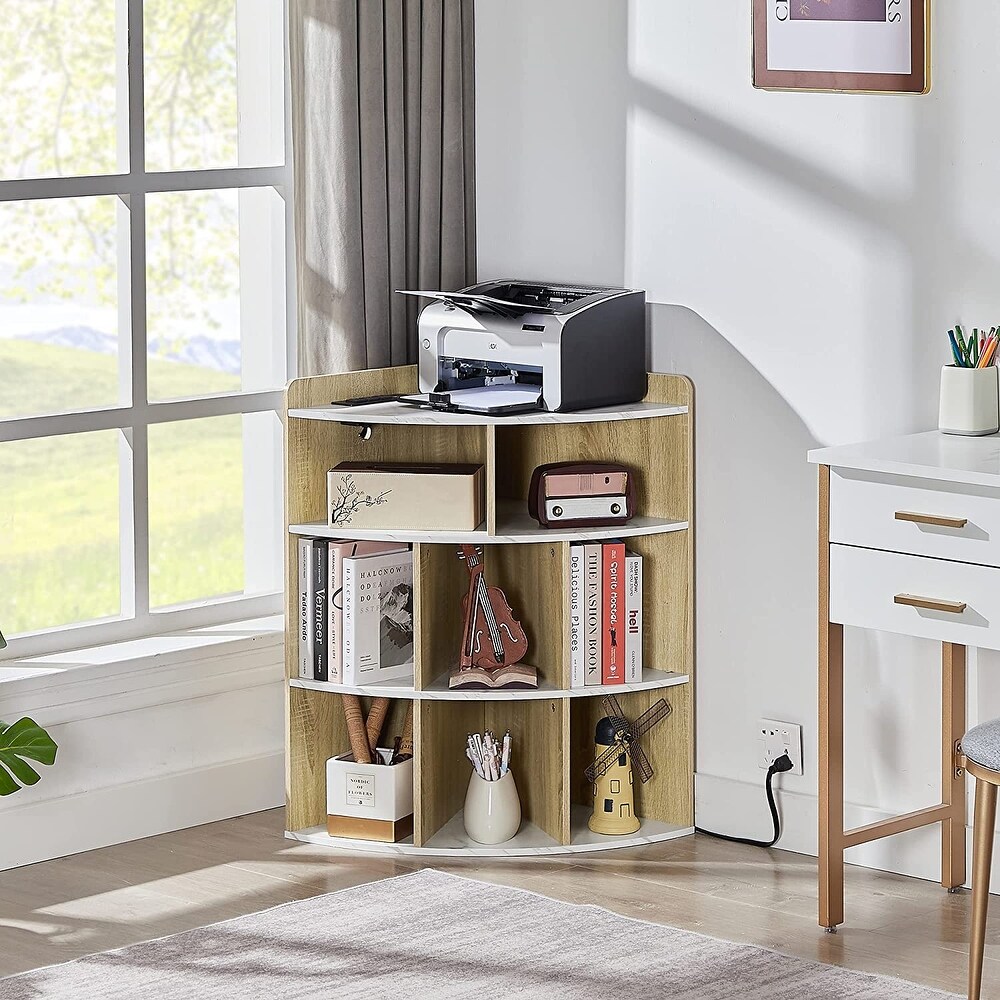 Javlergo Corner Storage Cabinet with USB Charging Station  8 Cubby Triangle Bookcase Bookshelf