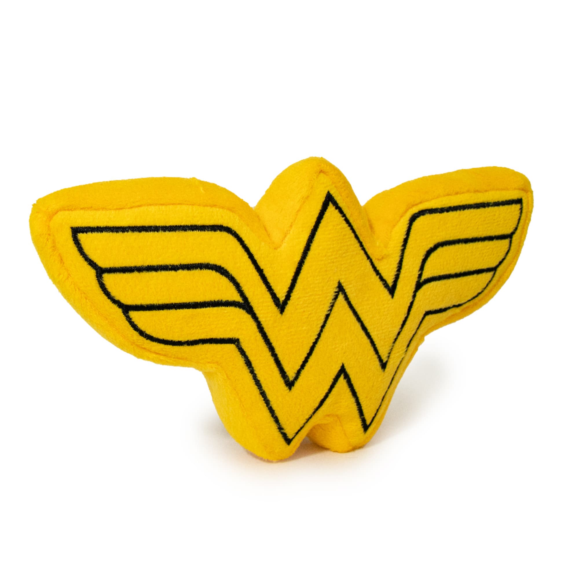 Buckle-Down Yellow/Black DC Comics Wonder Woman Logo Icon Plush Squeaker Dog Toy， Small