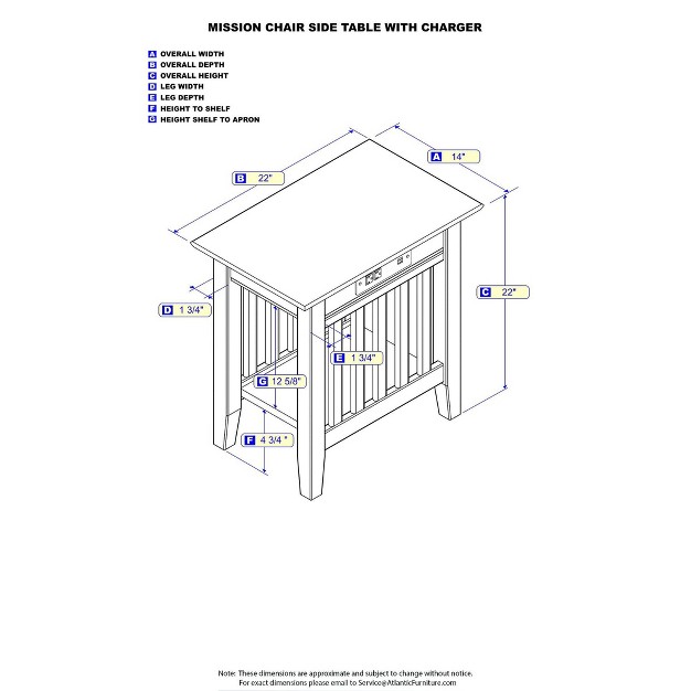 Mission Chair Side Table With Charger Walnut Afi