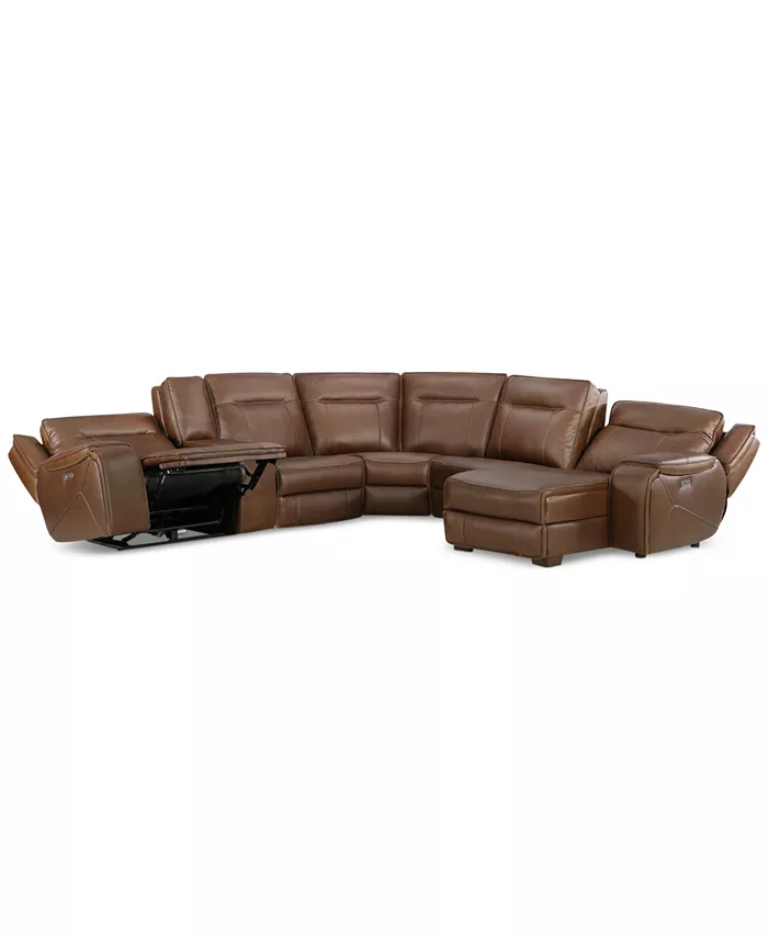 Furniture Hansley 6-Pc Leather Sectional with Power Recliner and Chaise