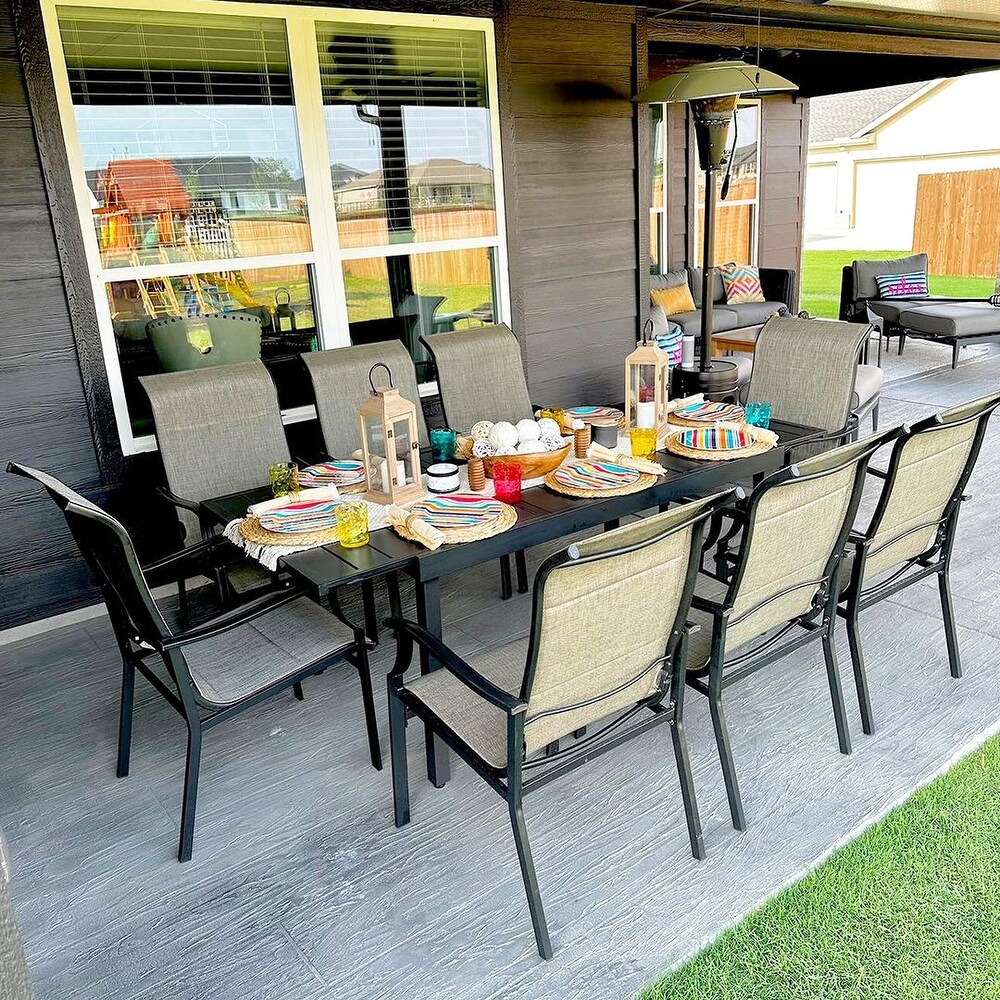 Patio Dining Set 9/7 Pieces Outdoor Metal Furniture Set  8/6 Textilene Dining Chairs and 1 Expandable Table