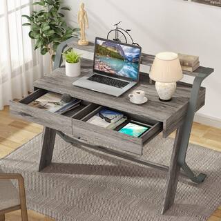 Tribesigns Cassey 47 in. Gray Wood Computer Desk with 2-Storage Drawers Writing Desk Office Desk Computer Table TJHD-HOGA-F1146